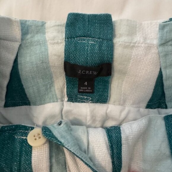 J.Crew Paper-Bag Linen Pants Turquoise/White Stripe - 4 - Picture 8 of 10